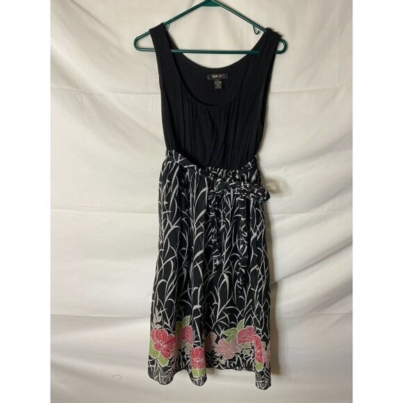 - STYLE&CO WOMENS SIZE 8 MEDIUM BLACK FLORAL PRINT ALINE MIDI DRESS M - Picture 1 of 3